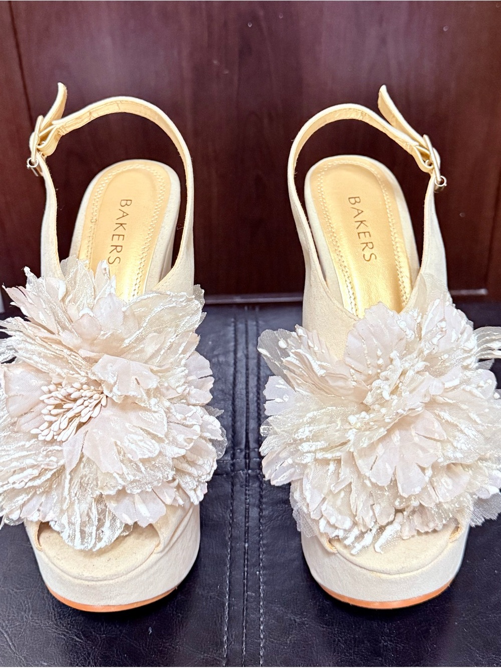Bakers Beige Floral Slingback Platform Sandals